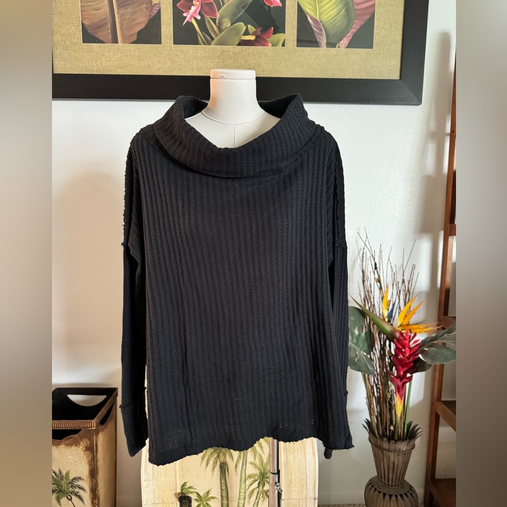 Free People Women's NWT Black Thermal Long Sleeve Cowl Neck Oversized S $88
